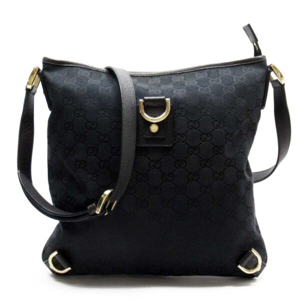 t16661a Gucci GG Canvas Leather Crossbody Shoulder Bag Black