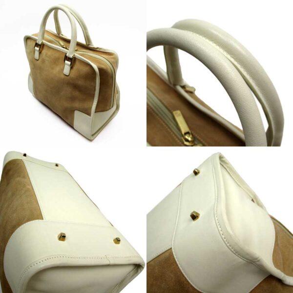 t16666a 1 Loewe Amazona Suede Leather Handbag Brown Off White