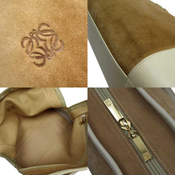 t16666a 2 Loewe Amazona Suede Leather Handbag Brown Off White