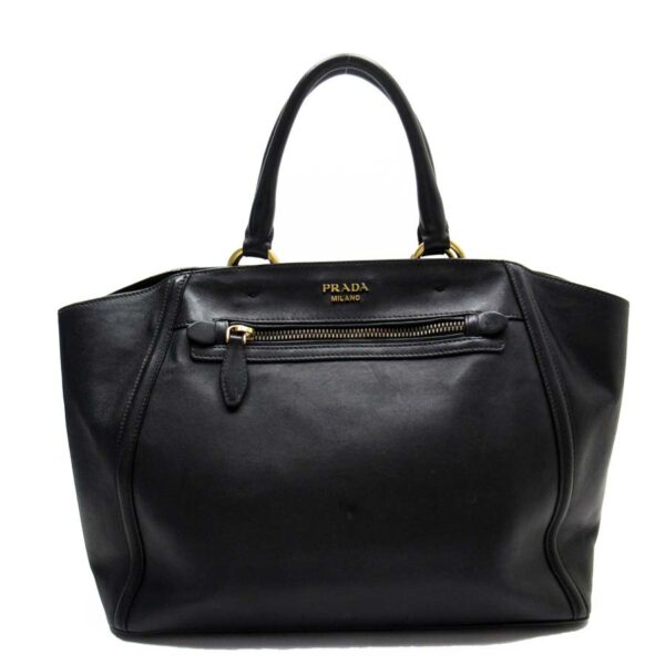 t16744a Prada Leather Tote Bag Black