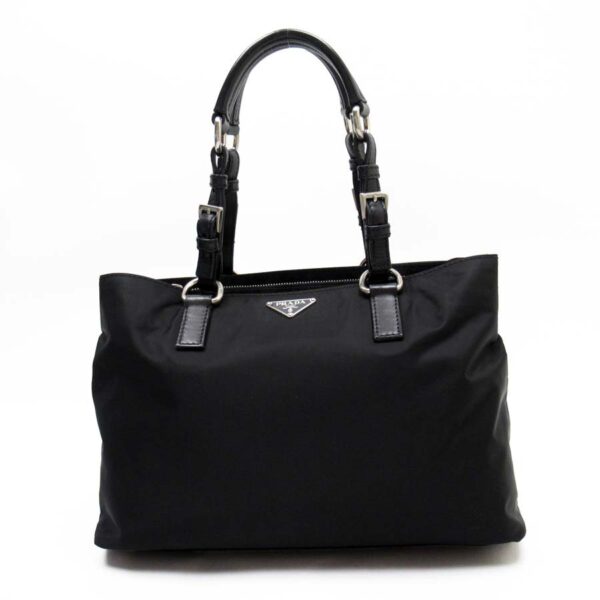 t16751a Prada Triangle Nylon Leather Handbag Black