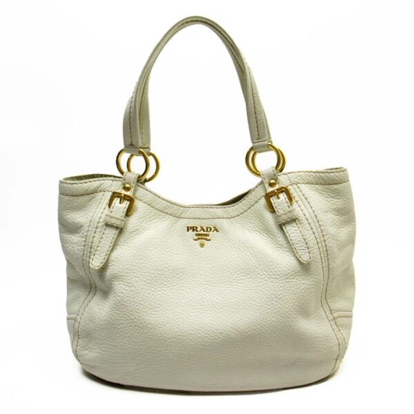 t16766a Prada Leather Tote Bag White