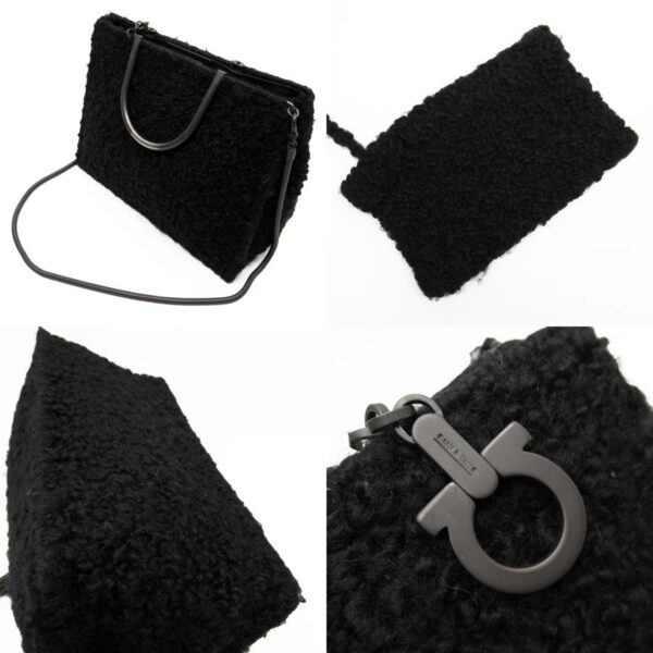 t16787a 1 Salvatore Ferragamo Gancini Wool Shoulder Bag Black