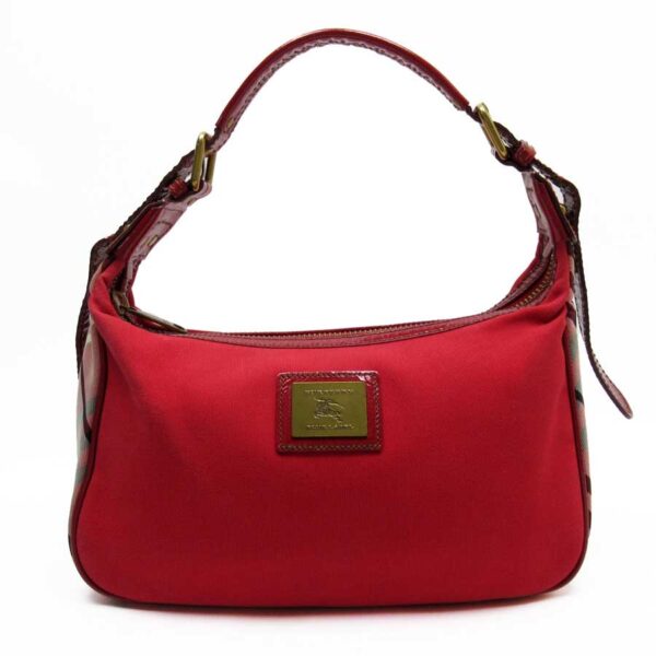 t16927a Burberry Nova Check Canvas Patent Leather Shoulder Bag Red