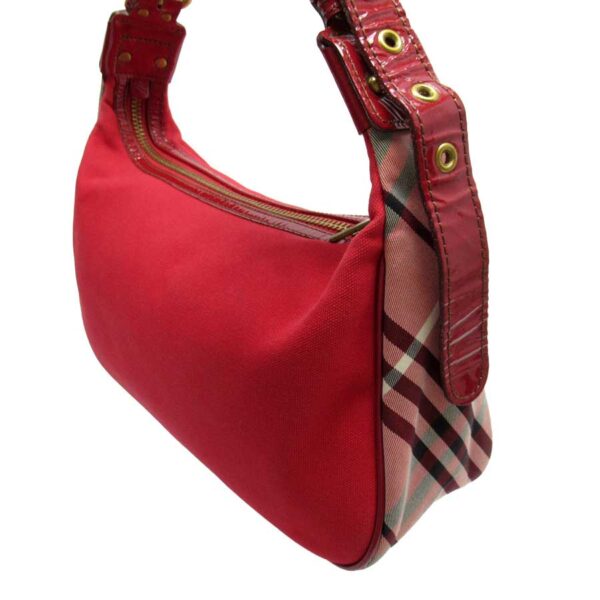 t16927a 2 Burberry Nova Check Canvas Patent Leather Shoulder Bag Red