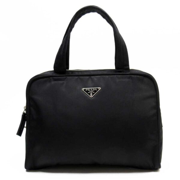 t17051 Prada Triangle Nylon Leather Handbag Black