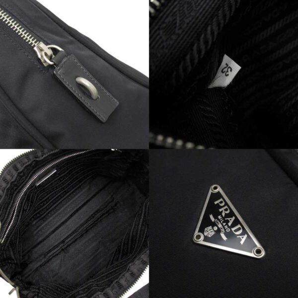 t17051 2 Prada Triangle Nylon Leather Handbag Black