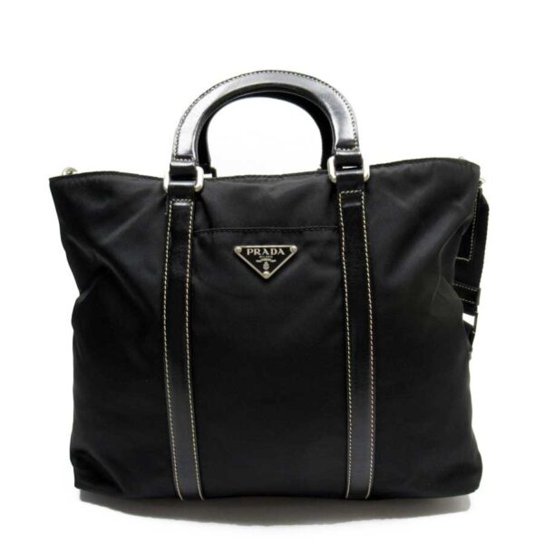 t17057a Prada Triangle Nylon Leather 2Way Bag Black