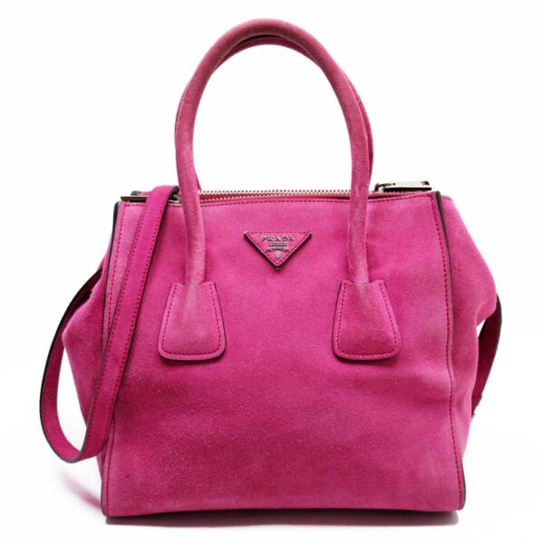 t17085a Prada Triangle Suede Leather 2Way Bag Pink