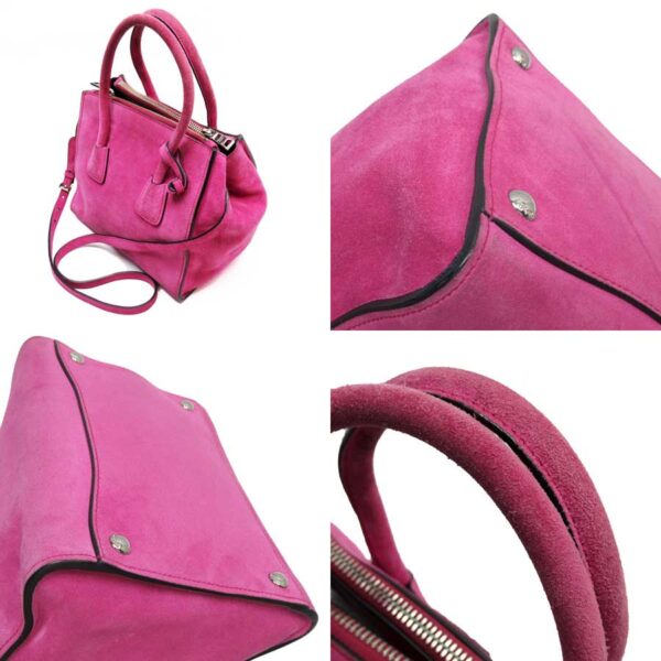 t17085a 1 Prada Triangle Suede Leather 2Way Bag Pink