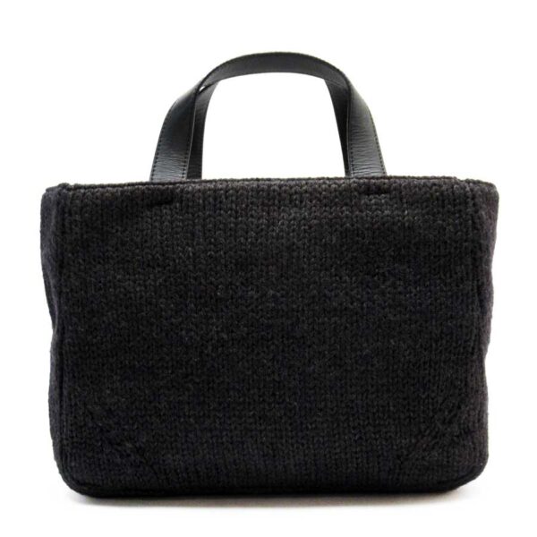 t17087a Prada Triangle Wool Leather Tote Bag Black