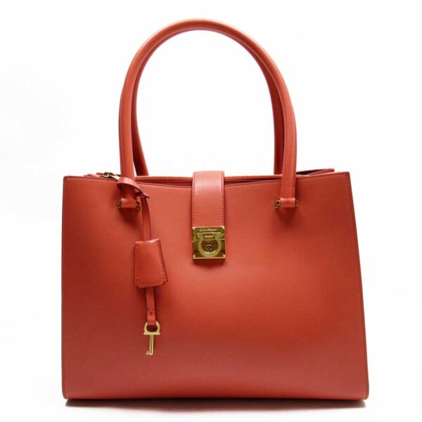 t17244a Salvatore Ferragamo Gancini Leather Handbag Orange