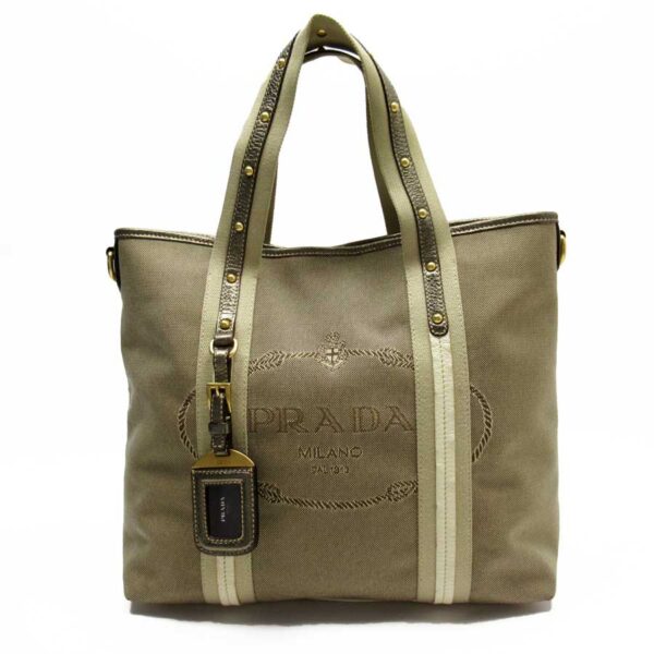 t17281a Prada Canvas Leather Tote Bag Brown