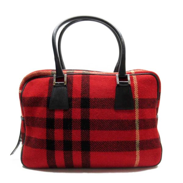 t17289a Burberry Check Wool Leather Shoulder Bag Red