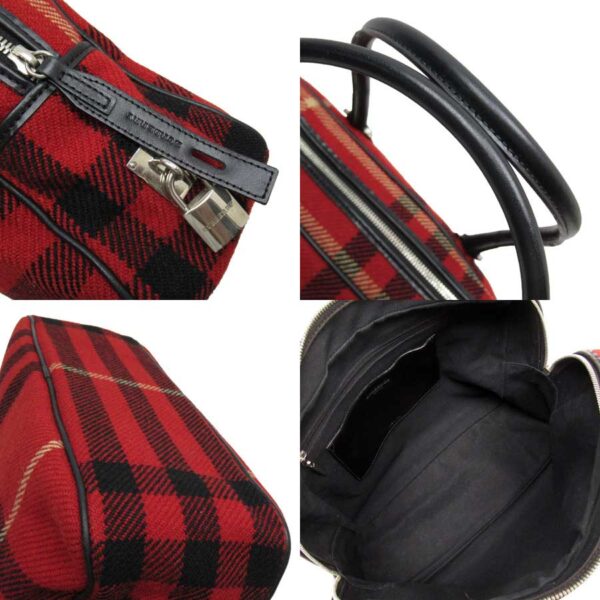 t17289a 1 Burberry Check Wool Leather Shoulder Bag Red