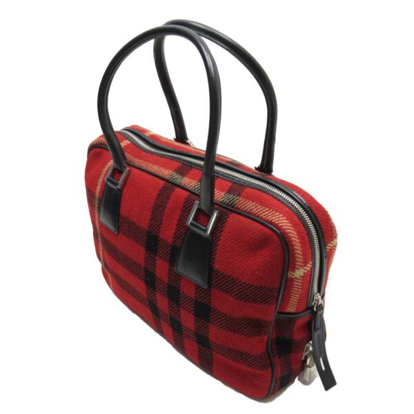 t17289a 2 Burberry Check Wool Leather Shoulder Bag Red