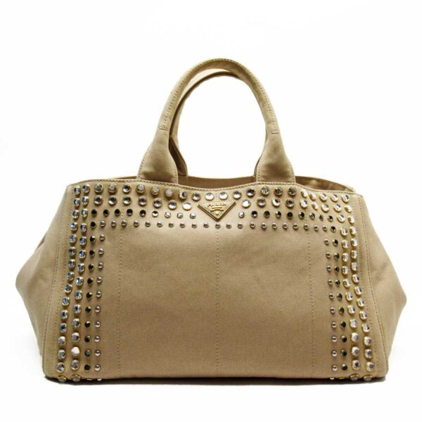 t17297a Prada Canvas Rhinestone Tote Bag Canapa Beige