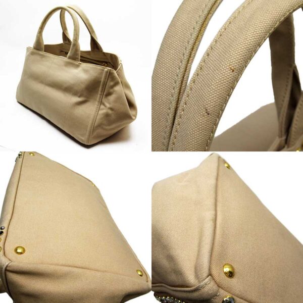 t17297a 1 Prada Canvas Rhinestone Tote Bag Canapa Beige