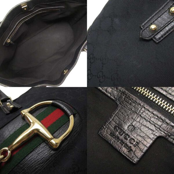 t17374a 2 Gucci GG Horsebit Canvas Leather Tote Bag Black