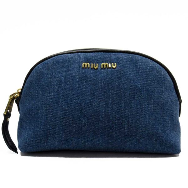 t17413g Miu Miu Pouch Denim Canvas Leather Blue Black