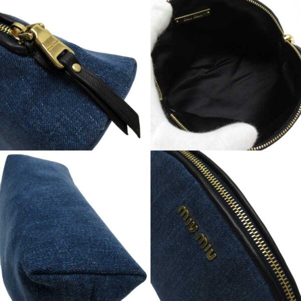 t17413g 1 Miu Miu Pouch Denim Canvas Leather Blue Black