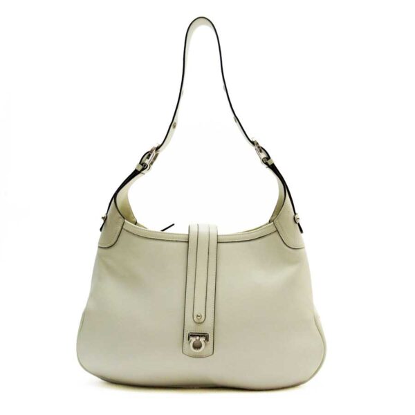 t17492g Salvatore Ferragamo Gancini Leather Shoulder Bag White