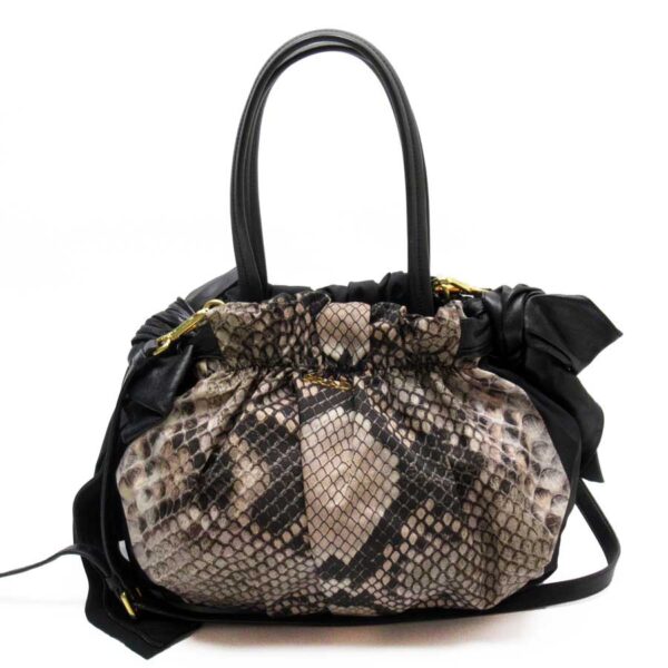 t17497 Prada Python Pattern Nylon Leather 2Way Bag Gray Black