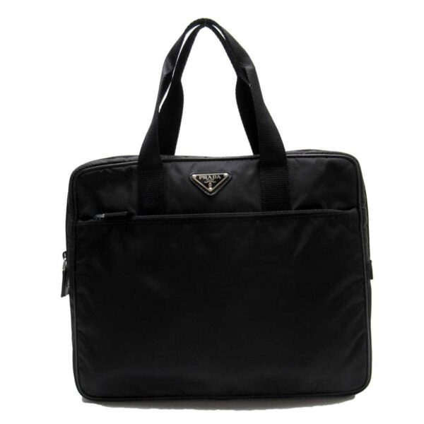 t17530a Prada Triangle Nylon Leather Business Bag Black