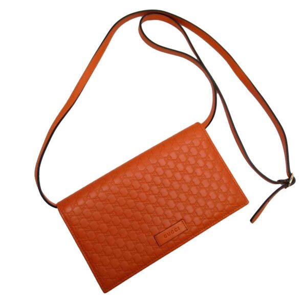 t17647 Gucci Micro Guccissima Leather Crossbody Shoulder Wallet Orange