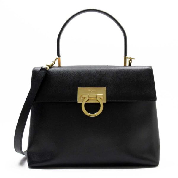 t17797a Salvatore Ferragamo Gancini Crossbody Bag Black