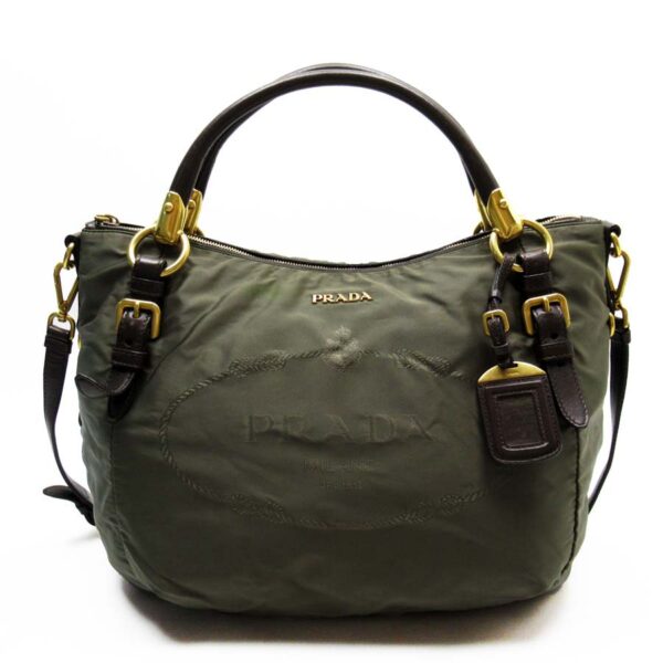 t17824a Prada Nylon Leather 2Way Bag Khaki Brown