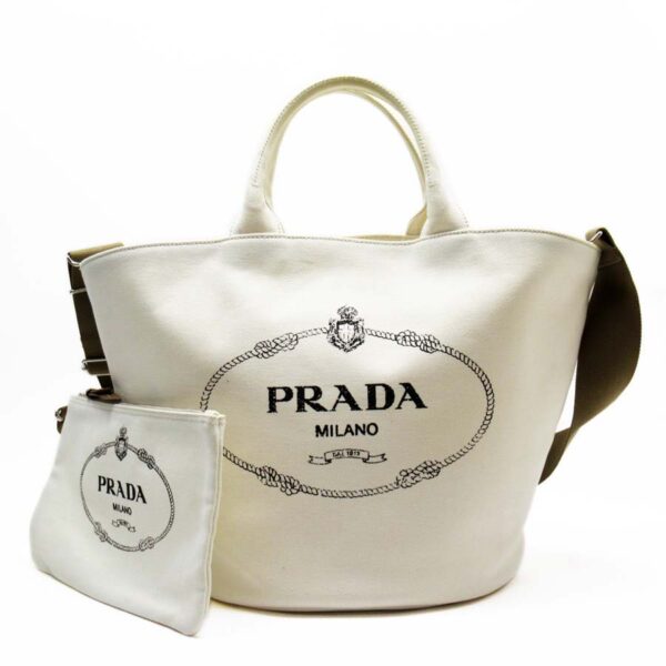 t17848a Prada Canvas 2Way Bag White