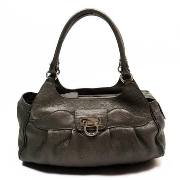 t17850a Salvatore Ferragamo Gancini Leather Shoulder Bag Gray