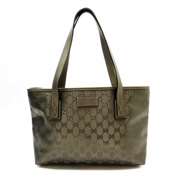 t17855a Gucci GG Leather Tote Bag Khaki Metallic