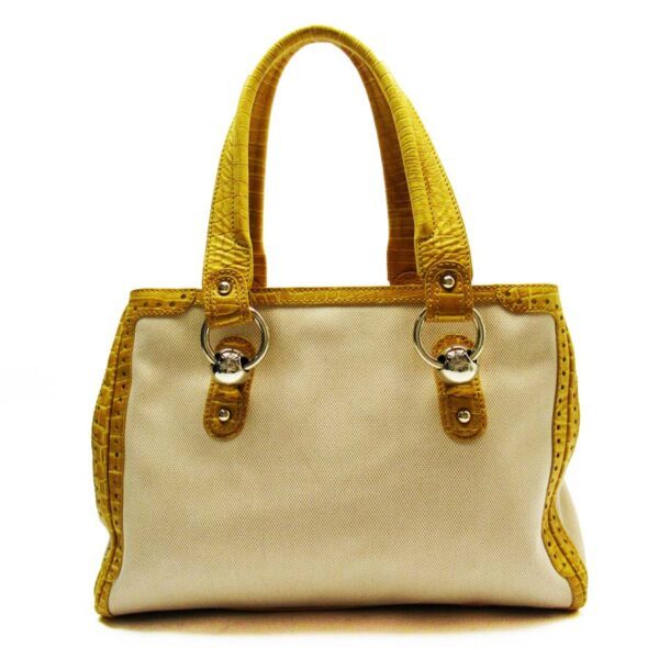 t17922a Celine Shoulder Bag Crocodile Leather Canvas Beige Yellow