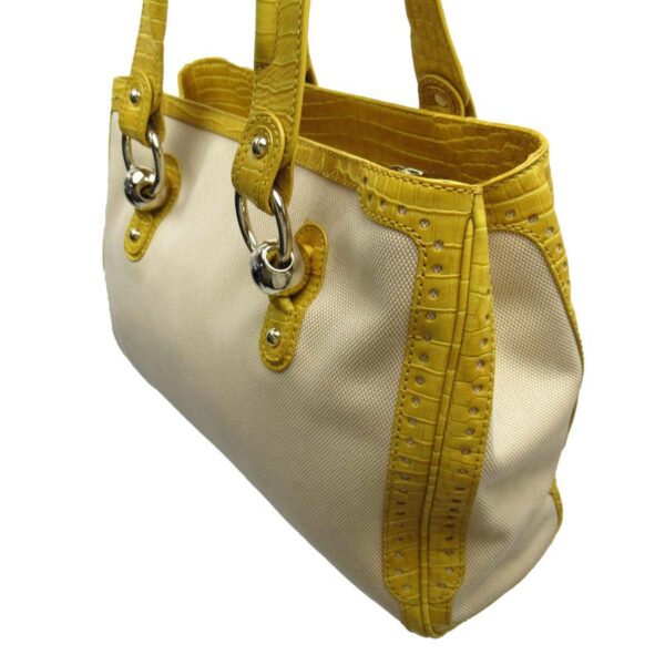 t17922a 1 Celine Shoulder Bag Crocodile Leather Canvas Beige Yellow