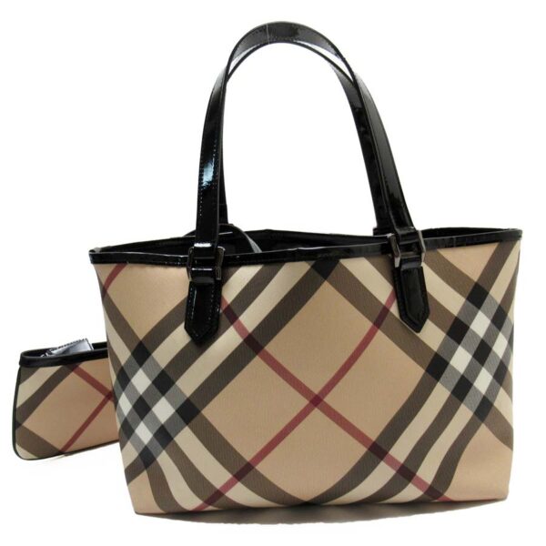 t17945g Burberry Nova Check Patent Leather Shoulder Bag Beige