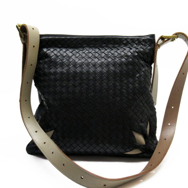 t18060a Bottega Veneta Intrecciato Leather Crossbody Shoulder Bag Black Brown