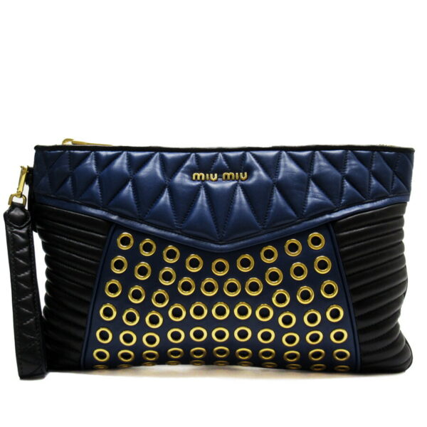 t18095g Miu Miu Clutch Bag Leather Blue Black