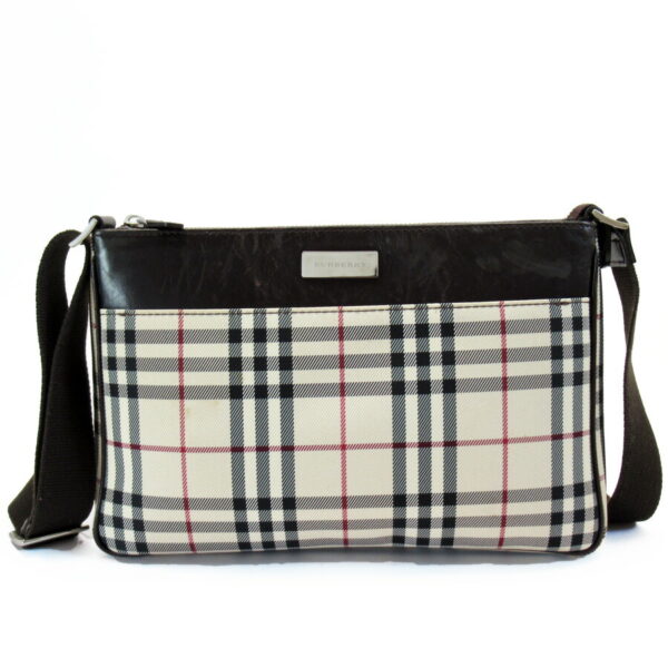 t18177a Burberry Nova Check Canvas Leather Crossbody Shoulder Bag Black