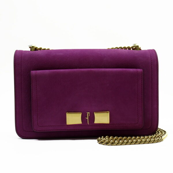 t18229a Salvatore Ferragamo Suede Leather Crossbody Bag Purple