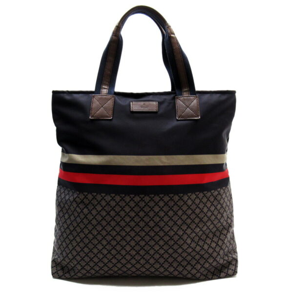 t18252a Gucci Diamante Nylon Leather Tote Bag Black