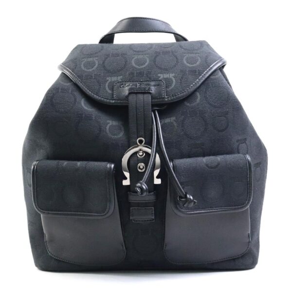 t18537a Salvatore Ferragamo Gancini Canvas Leather Backpack Black