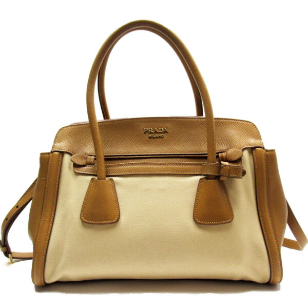 t18732g Prada Shoulder Bag 2Way Canvas Leather Beige