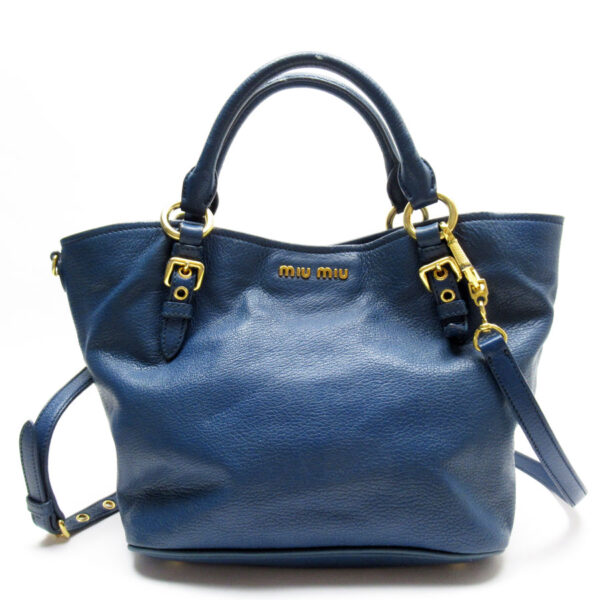 t19024a Miu Miu Handbag Crossbody Shoulder Bag Leather Blue