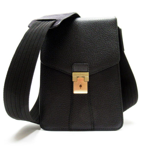 t19161a Salvatore Ferragamo Leather Crossbody Bag Black