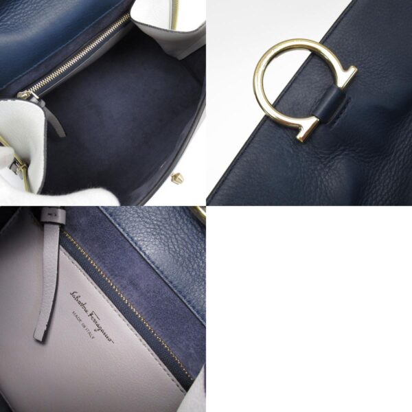 t19285a 10 c Salvatore Ferragamo Leather Crossbody Shoulder Bag Gray Navy