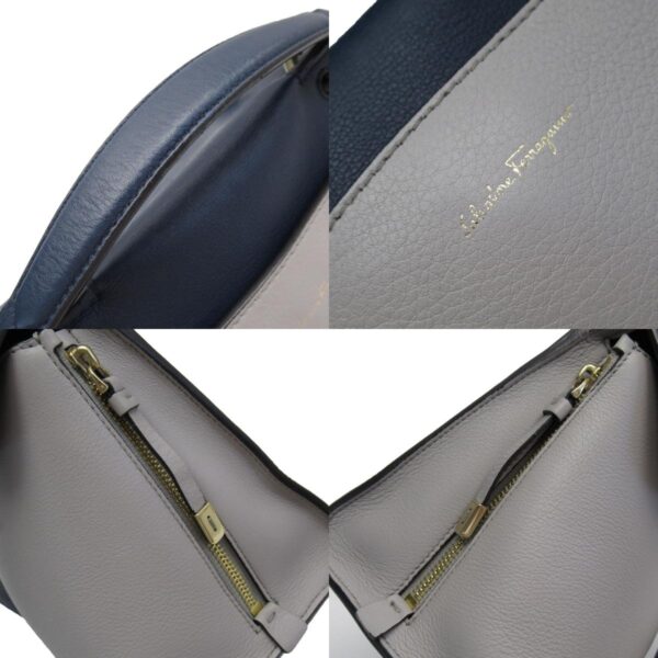 t19285a 2 c Salvatore Ferragamo Leather Crossbody Shoulder Bag Gray Navy