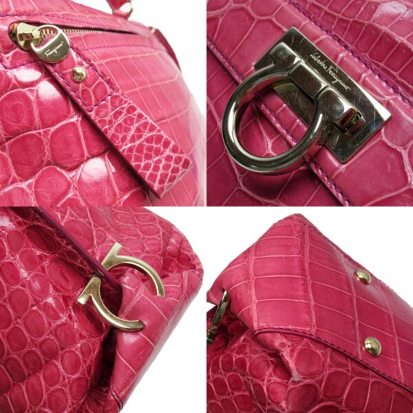 t19306a 3 c Salvatore Ferragamo Gancini Crocodile Shoulder Bag Pink