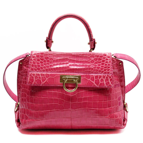 t19306a Salvatore Ferragamo Gancini Crocodile Shoulder Bag Pink